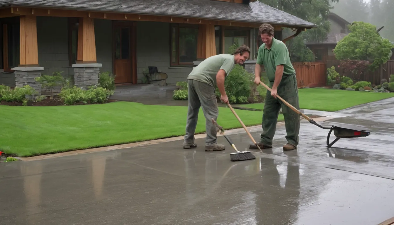 A freshly poured concrete driveway beside a wood-frame home near Carbonado